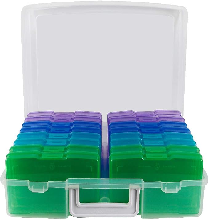 novelinks Transparent 4" x 6" Photo Organizers and Photo Storage Box with Handle, 16 Inner Photo Cases, Portable Picture Organizers & Photo Storage Containers (Cool-Colored) by novelinks
