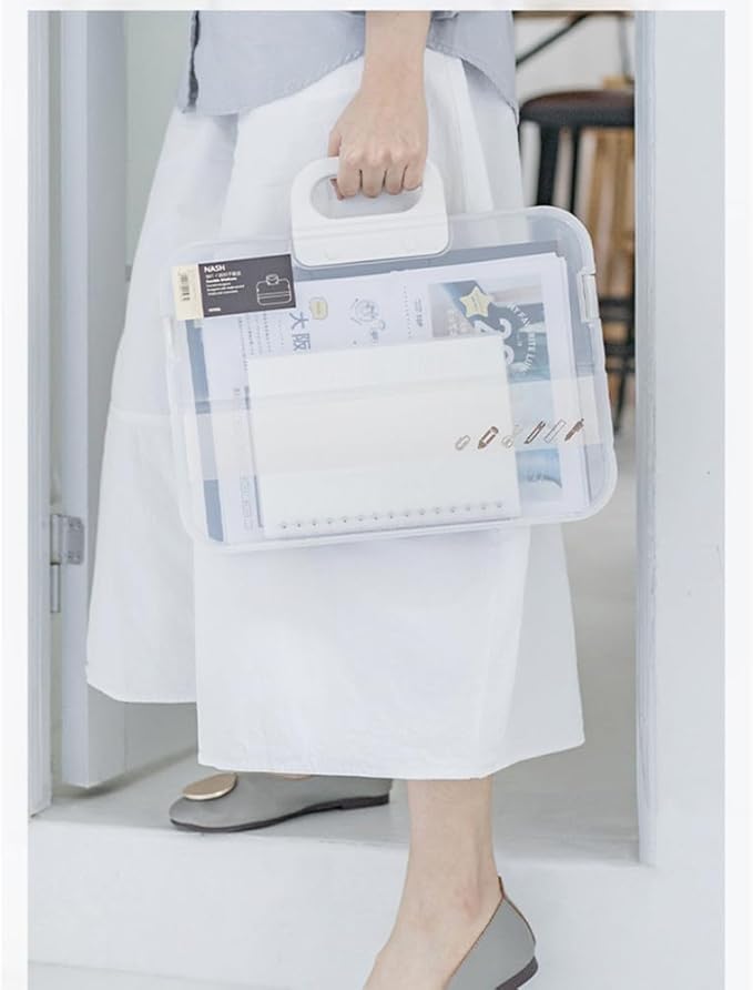 Portable File Box Clear Waterproof Document Storage Box with Snaps PP Files Organizer Cases for A4 Paper Magazines Notebooks School or Office Supplies (1pcs, White) - Image 5