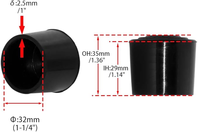 Flyshop 1-1/4", 32 mm, Patio Round Chair Leg Caps, Furniture Table Feet Covers Floor Protectors, Anti-Skid Non-Marking Silicone Legs Tips, 8 Pack, Black - Image 2