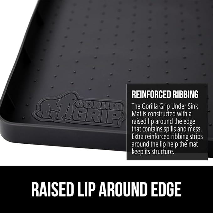 GORILLA GRIP Waterproof Silicone Under Sink Mat with Raised Lip for Kitchen and Bathroom, Cabinet Shelf Liner Stay in Place Mats Dishwasher Safe Drawer Liner, Organizer Tray, 19 x 34 in, Black - Image 5