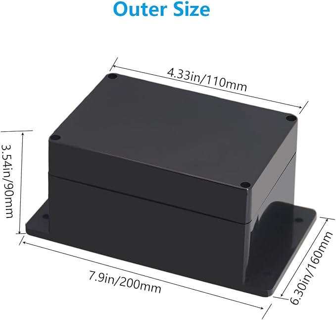 Outdoor Waterproof Junction Box IP67 Project Box ABS Black Electrical Boxes Electronic Enclsoure with Mounting Ear for DIY Project 6.3 x 4.3 x 3.5 inch (160x110x90mm) - Image 2