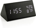 OCT17 Wooden Alarm Clock, Smart LED Digital Clock for Bedroom/desks, Upgraded with Time Temperature, Adjustable Brightness and Voice Control, Humidity Displaying - Black by OCT17