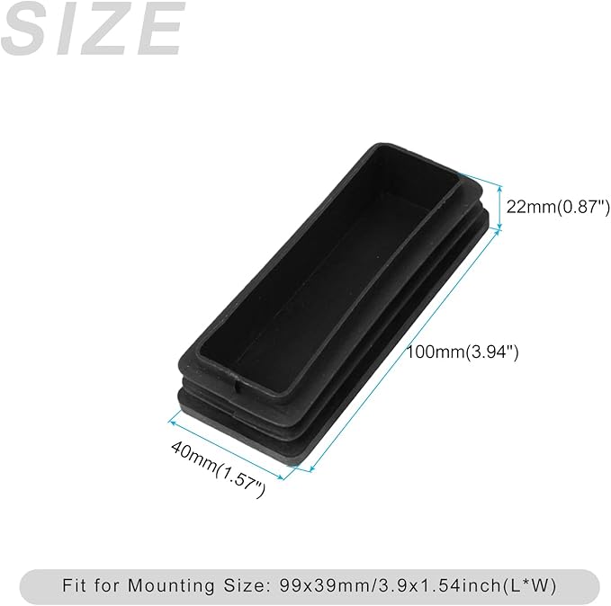 METALLIXITY Rectangle End Caps (100 x 40mm) 2Pcs, Plastic Rectangle Tube Inserts Threaded End Blanking Caps Protector - for Furniture Table Chair Legs, Black - Image 2