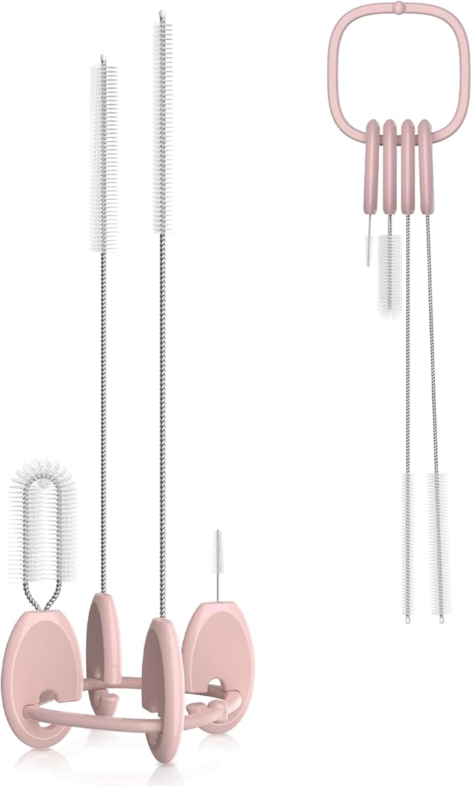 YOTIME Standing Straw Cleaner Brush Set, 4in1 Reusable Straw Brushes with Holder Ring, for Wide and Narrow Straws, Tumblers, Water Bottles and Cups, Pink by YOTIME