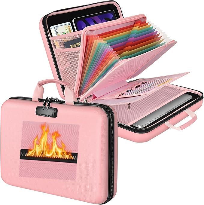 Fireproof Document Organizer Bag, 5200℉ File Organizer Safe Box, Hard Shell Document Bag with 13 Pocket Accordion File Folder - Image 4