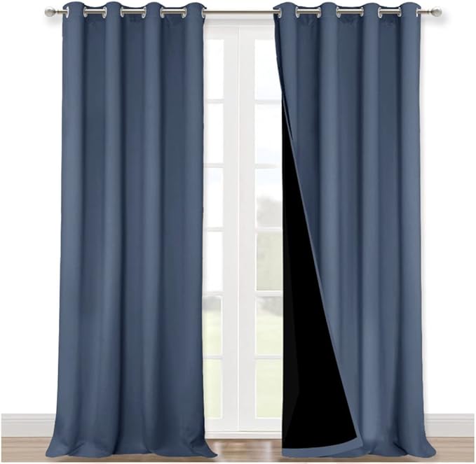 NICETOWN Full Shading Curtains 90 inches Long 2 Panels Set for Windows, Super Heavy-Duty Black Lined Blackout Curtains for Bedroom, Privacy Assured Window Treatment (Stone Blue, 52 inches W) by NICETOWN