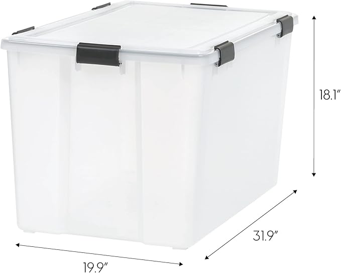 IRIS USA 156 Qt Storage Box with Gasket Seal Lid, BPA-Free, Made in USA - Heavy Duty Moving Containers with Tight Latch, Weather Proof Tote Bin, WEATHERPRO - Clear/Black - Image 2