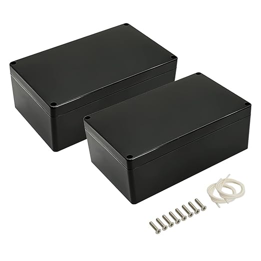 LeMotech Project Box ABS Plastic IP65 Waterproof Dustproof Electrical Junction Box Outdoor Enclosure for Electronics Black 7.87 x 4.72 x 2.95 inch (200 x 120 x 75 mm)(Pack of 2) by LeMotech