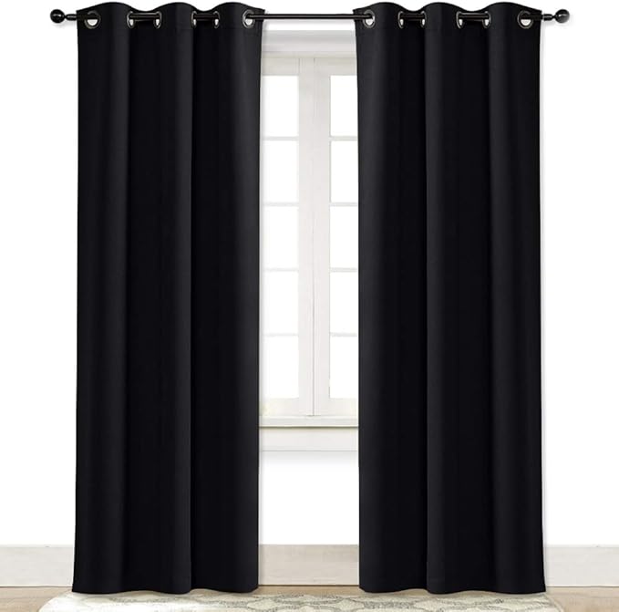 NICETOWN Soundproof Thermal Insulated Blackout Curtain Thermal Insulated Solid Grommet Room Darkening Drape for Dining Room (Single Panel, 42 inches by 84 inch, Black) by NICETOWN