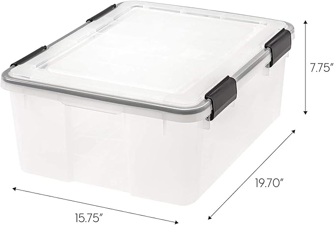 IRIS USA 30.6 Quart WEATHERPRO Plastic Storage Box with Durable Lid and Seal and Secure Latching Buckles, 6 Pack, Weathertight, Keep Pest Dust and Moisture Out, for Oversized Bulky Items, Clear/Black - Image 3