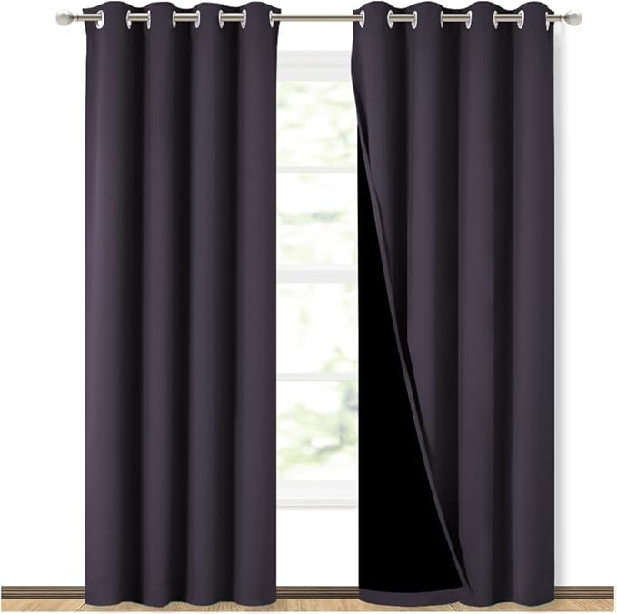 NICETOWN 100% Blackout Curtains 84" Long, Greyish Purple, 52" Wide, Pair of Energy Smart & Noise Blocking Out Drapes for Baby Room Window, Thermal Insulated Guest Room Lined Window Dressing by NICETOWN