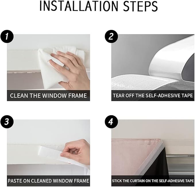 Autohesion Curtains for Windows,Bedroom Blackout Curtains for - Thermal Lnsulated No Drill Curtains Room Darkening Black Small Drapes, JILRON,(1 Panels,35Wx63L inch-Tender Pink) - Image 4