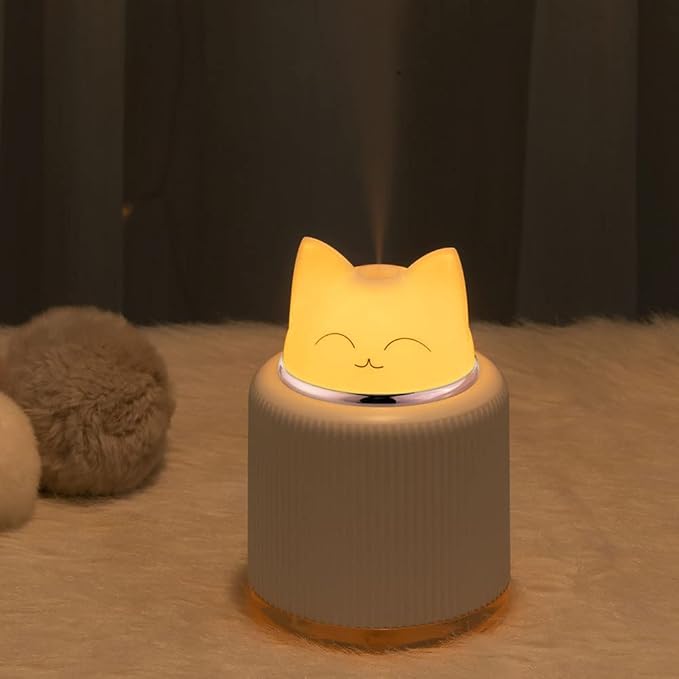Mini Humidifier-Cute Cat Mist Humidifier for Kids Bedroom, Small Ultrasonic humidifier for Home Car Office with USB 2 LED Colors, Waterless Auto Shutoff, Quiet 300ml (Pink) - Image 2