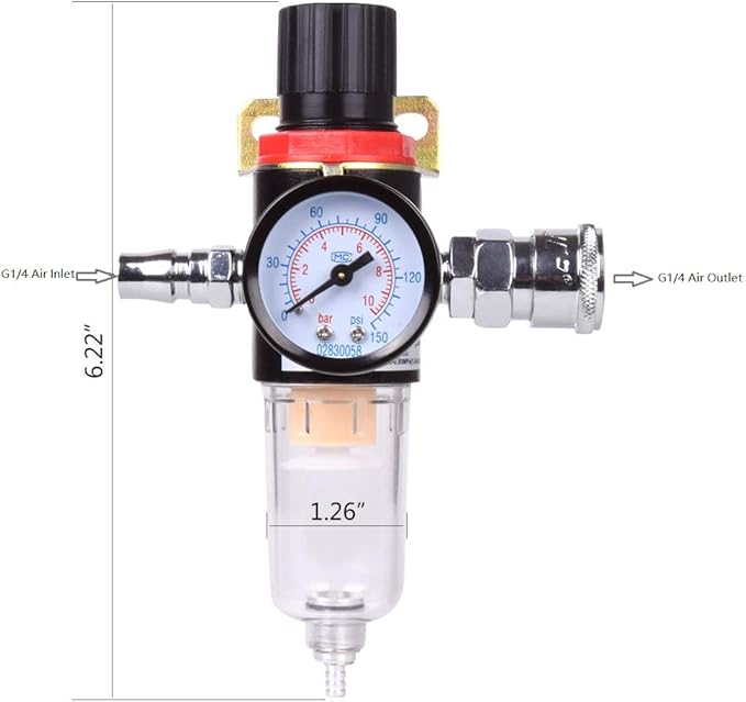 1/4" BSP Air Compressor Moisture Filter Trap Oil Water Separator Regulator Lubricator - Image 6
