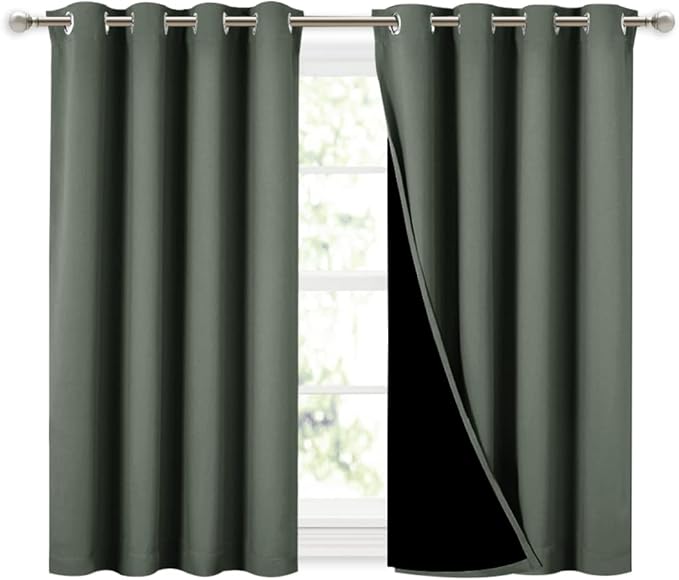 NICETOWN Dark Mallard 100% Blackout Curtains 45 inches Long, 2 Thick Layers Completely Blackout Window Treatment Thermal Insulated Lined Drapes for Small Window (1 Pair, 52 inches Width Each Panel) by NICETOWN