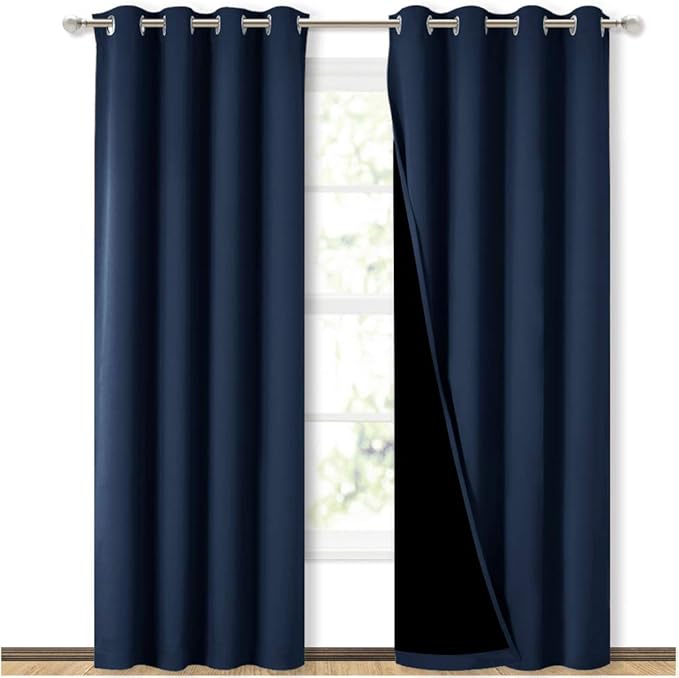 NICETOWN 100% Blackout Curtain Set, Thermal Insulated & Energy Efficiency Window Draperies for Guest Room, Full Shading Panels for Shift Worker and Light Sleepers, Navy Blue, 52W x 84L, 2 PCs by NICETOWN