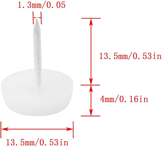 60PCS Chair Table Leg Protectors 14mm Plastic Cap Sliding Flat Nails Anti Furniture Scratch Floor Table Chairs Cabinets Silent Moisture Resistant Round Rubber Feet Nails White - Image 2