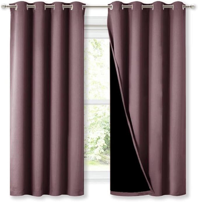 NICETOWN Extra Long Truly Blackout Drapes for Hall and Villa, 46-inch Width Each Panel, 45-inch Length, Dry Rose, 2 Pieces, 100% Blackout Window Curtain Panels with Black Lined for Night Shift Worker by NICETOWN