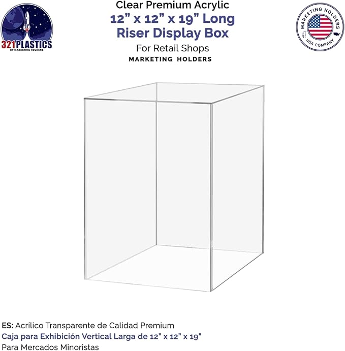 Clear Acrylic 12" x 12” x 19” Tall Display Box No Lid Hollow Pedestal 5 Sided Display Trinkets Flower Dust Cover Bin Collectible Items Elevated Multi Use Showcase No Assembly by Marketing Holders - Image 5
