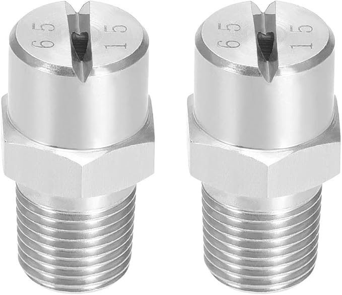 uxcell Flat Fan Spray Tip - 1/8BSPT Male Thread 304 Stainless Steel Nozzle - 65 Degree 2.4mm Orifice Diameter - 2 Pcs by uxcell