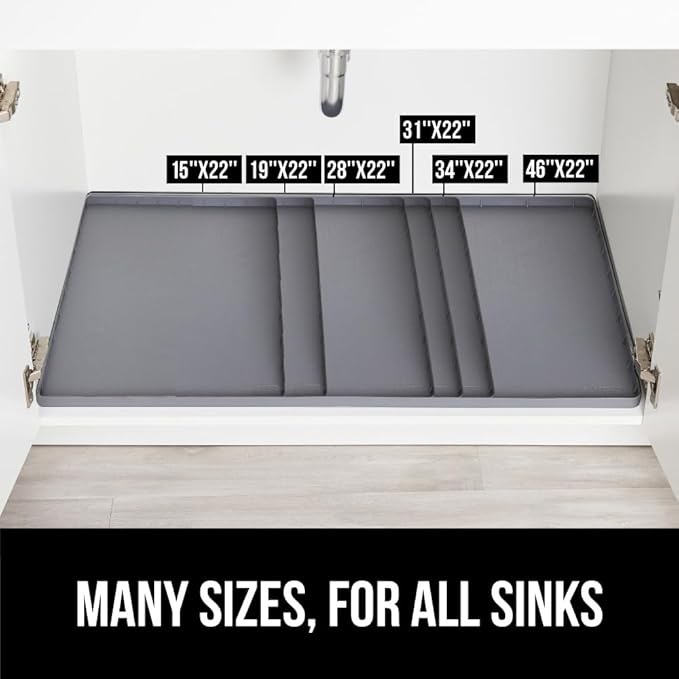 GORILLA GRIP Waterproof Silicone Under Sink Mat with Raised Lip for Kitchen and Bathroom, Cabinet Shelf Liner Stay in Place Mats Dishwasher Safe Drawer Liner, Organizer Tray, 19 x 34 in, Gray - Image 8