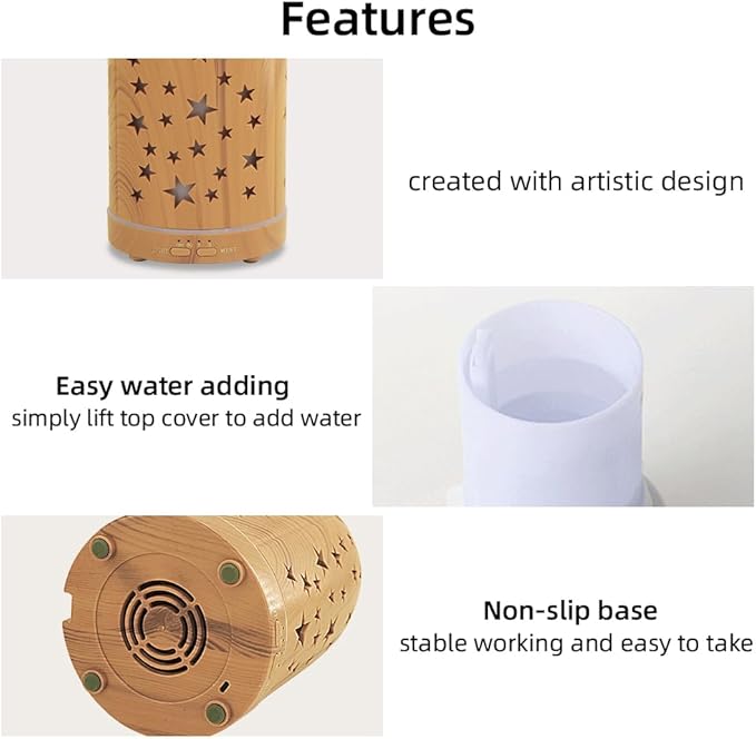 Essential Oil Diffuser,7.1''x3.5'' Diffusers with 3 Aromatherapy Oils Set,Small 200ml Desk Humidifier with 7 LED Colors Night Lights,Waterless Auto-Off for Office Home Decor Gift (Star) - Image 6