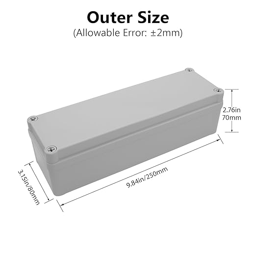 LeMotech IP67 Waterproof Junction Box ABS Plastic Project Box Dustproof Electrical Box Outdoor Enclosure for Electronics DIY Case Gray 9.8X 3.1x 2.8 inch (250x 80x 70 mm) - Image 2