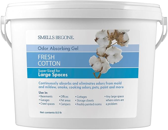 SMELLS BEGONE 1-Gallon Gel Odor Eliminator – High-Capacity, Long-Lasting Odor Absorber for Large Basements, Garages, Workshops & Commercial Areas – Removes Odors with Essential Oils (Fresh Cotton) by SMELLSBEGONE