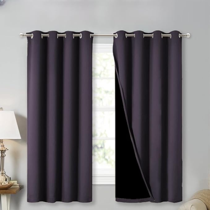 NICETOWN Extra Long Truly Blackout Drapes for Hall and Villa, 46" Width Each Panel, 45" Length, Greyish Purple, 2 Pieces, 100% Blackout Window Curtain Panels with Black Lined for Night Shift Worker by NICETOWN