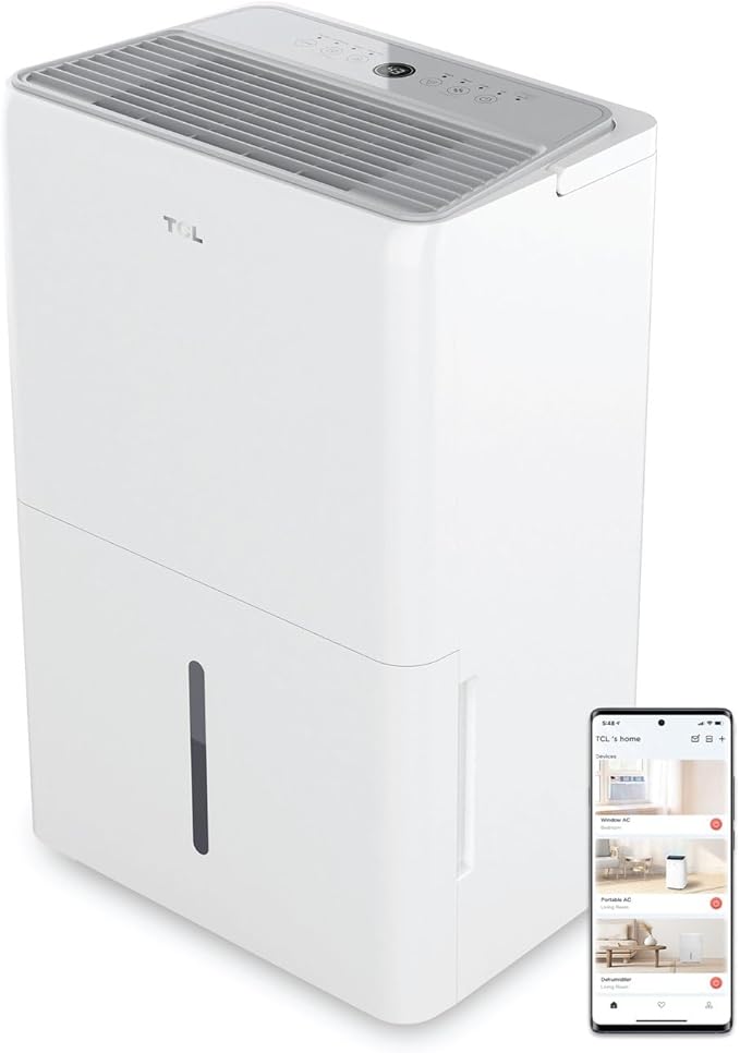 TCL 4,500 Sq. Ft. Smart Dehumidifier, Energy Star, 50 Pints Per Day, Moisture & Humidity Absorber for Bedroom, Bathroom, Basement & Other Rooms, Works with Alexa/Google Assistant by TCL