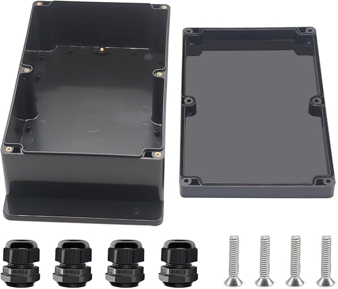 Project Box ABS Black Electrical Boxes IP67 Outdoor Waterproof Junction Box Electronic with Mounting Ears Includes Cable Glands for DIY Project 9.1 x 5.9 x 3.4 inch (230x150x87mm) by Otdorpatio