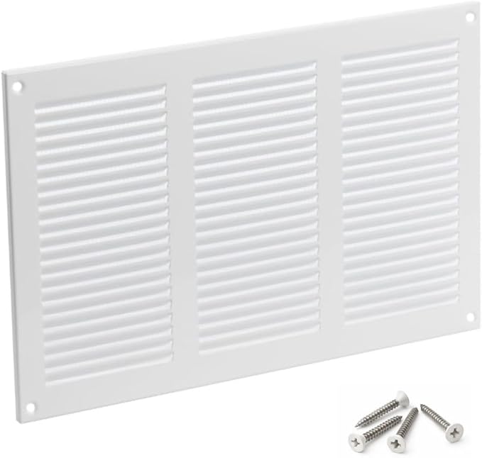 10x6 inch (Duct Opening) Vent Cover - White Ventilation Covers for Wall and Ceiling - Metal Return Grille - HVAC AC Air Vents Register for Indoor and Outdoor Use with Mesh by ABOUT+VENT