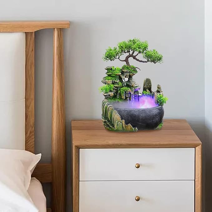 Tabletop Fountain, Atomizing Desktop Humidifier with Rockery & Bonsai, Zen Meditation Indoor Relaxation Waterfall Feature, Illuminated Waterfall Fountain Indoor for Home Office Bedroom Desk Decor - Image 7