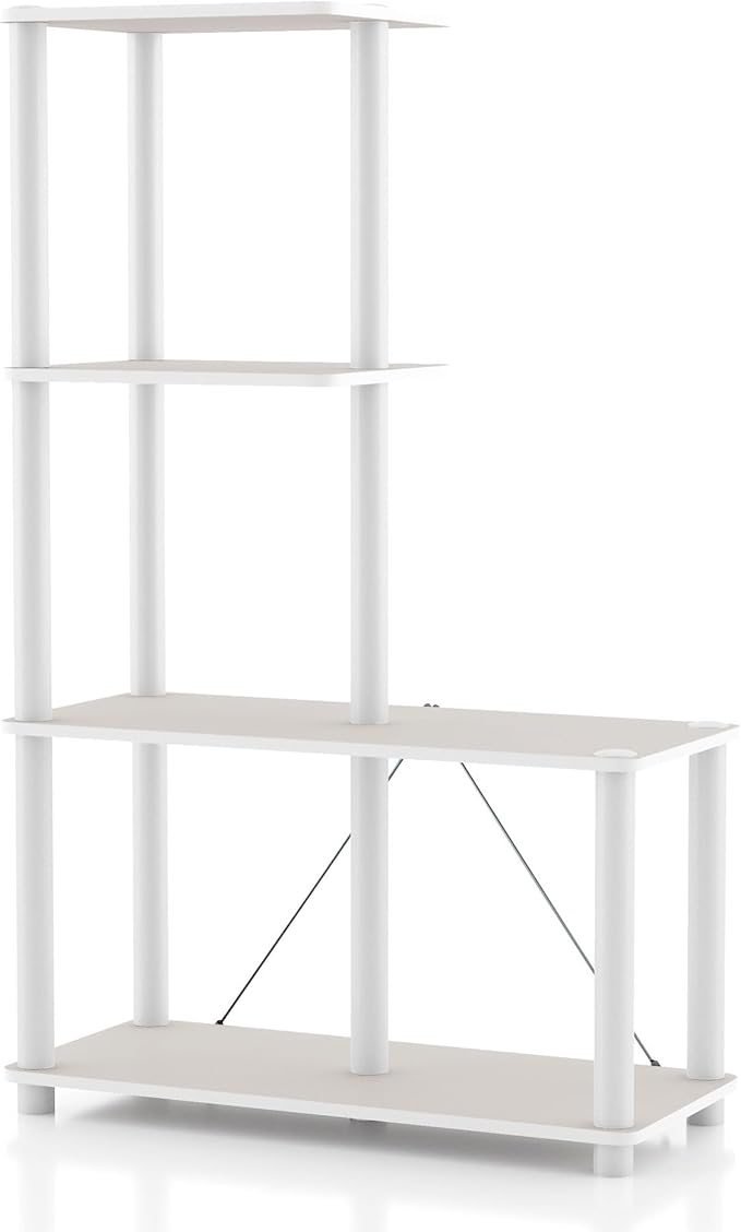 Homes: Inside + Out Apexa Modern 4-Cube Ladder Shelving Units, Collectibles Display Shelves, Easy Assembly Standing Shelf, Home Storage Organizer for Living Room, Bedroom, Office, Taupe Grey by HOMESInsideOut