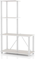 Homes: Inside + Out Apexa Modern 4-Cube Ladder Shelving Units, Collectibles Display Shelves, Easy Assembly Standing Shelf, Home Storage Organizer for Living Room, Bedroom, Office, Taupe Grey by HOMESInsideOut