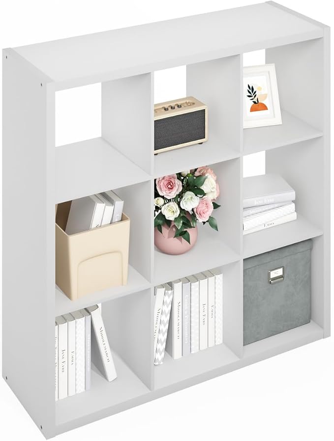 Furinno Simple Cube Storage Organizer, 9-Cube Display Shelf, Open Back Shelving Unit, Storage Shelves, Extra Thick Frame, for Organization and Storage, Living Room, Home Office, White - Image 5