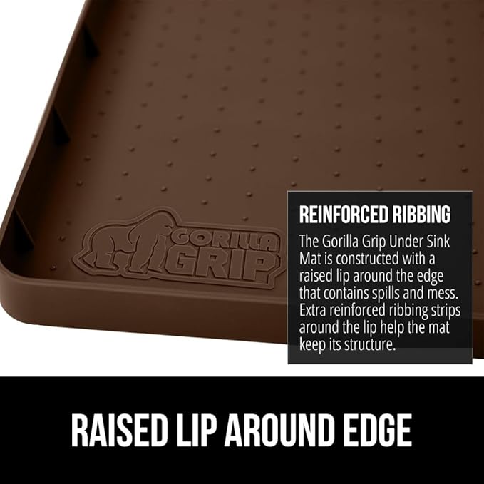 GORILLA GRIP Waterproof Silicone Under Sink Mat with Raised Lip for Kitchen and Bathroom, Cabinet Shelf Liner Stay in Place Mats Dishwasher Safe Drawer Liner, Organizer Tray, 19 x 22 in, Coffee - Image 5