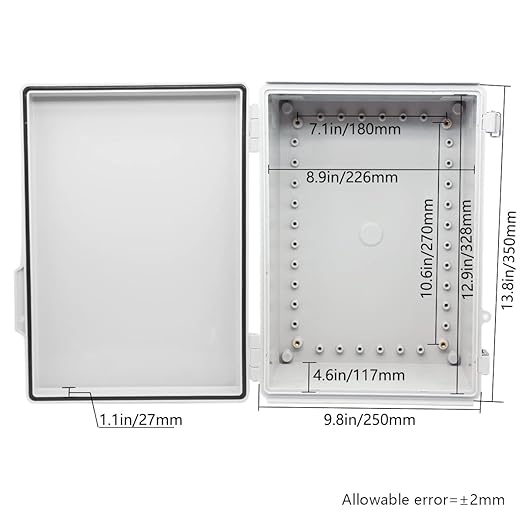Zulkit Junction Box,IP67 Waterproof Electrical Box Hinged Cover Stainless Steel Buckle Plastic Enclosure for Project w Mounting Plate Wall Bracket and 2 Cable Gland Grey 13.8"x9.8"x5.9"/350x250x150mm - Image 5