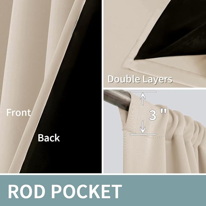 BGment Short Blackout Curtains for Bedroom, Thermal Insulated Full Room Darkening Soundproof Rod Pocket Bedroom Small Window Curtains 45 Inch Length, 2 Panels，Each Panel 42 Inch, Champagne - Image 9