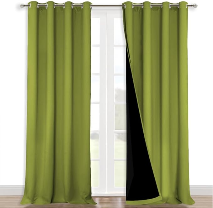 NICETOWN 100% Blackout Curtains for Windows, Pack of 2, Fresh Green, 52" W x 120" L, Super Heavy-Duty Black Lined Total Darkness Drapes for Bedroom, Privacy Assured Window Treatment for Patio by NICETOWN