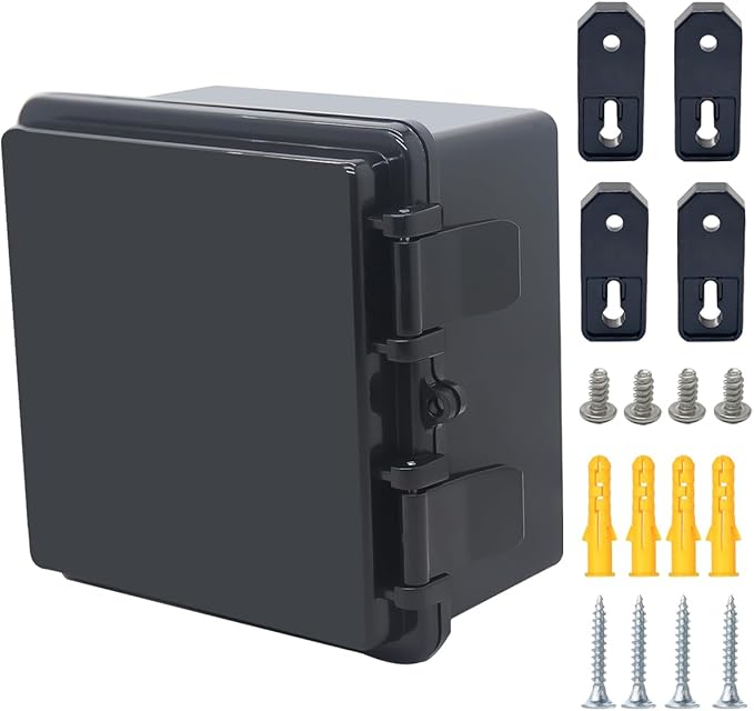 Junction Box, Hinged Black Cover IP67 Waterproof ABS Project Box with Mounting Plate Electrical Box Enclosure with Wall Bracket 5.9 x 5.9 x 3.5inch(150x150x90mm) by Otdorpatio