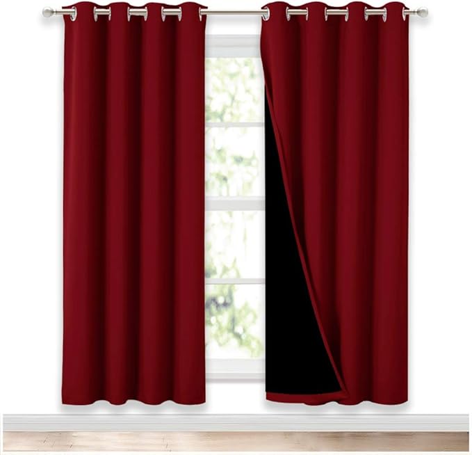 NICETOWN Living Room Completely Shaded Draperies, Privacy Protection & Noise Reducing Ring Top Drapes, Black Lined Insulated Decorative Curtain Panels(Burgundy Red, 2 Pieces, W52 x L72) by NICETOWN
