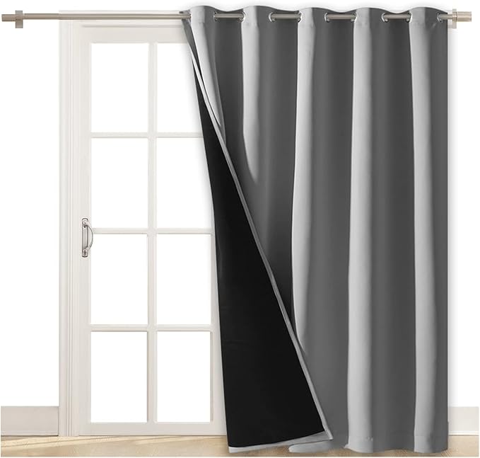 NICETOWN Silver Grey Extra Wide Patio Door Curtain, Super Heavy-Duty Thermal Sliding Glass Door Lined Drape, Privacy Assured 100% Blackout Window Treatment(1 Panel, 62 inches W x 84 inches L) - Image 2