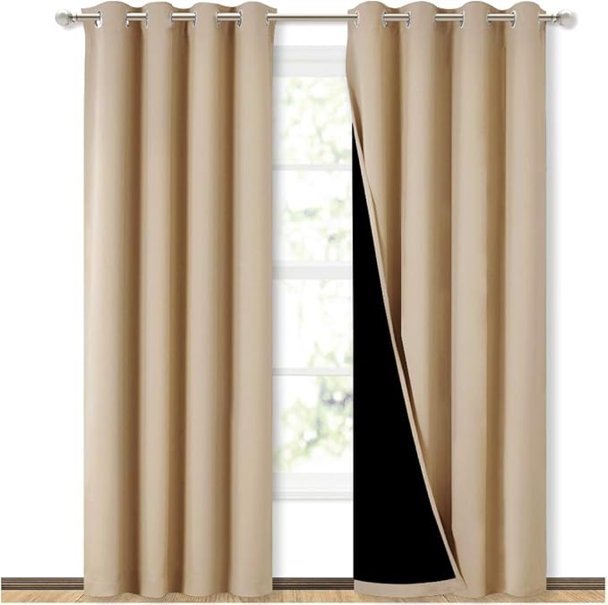 NICETOWN Living Room Completely Shaded Draperies, Privacy Protection & Noise Reducing Ring Top Drapes, Black Lined Insulated Window Treatment Curtain Panels(Biscotti Beige, 2 Pieces, W52 x L84) by NICETOWN