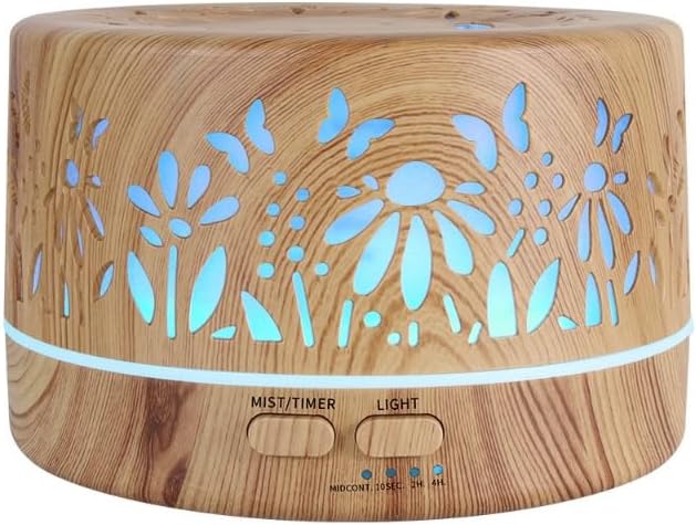 Wild Essentials 700ml Designer Large Room Essential Oil Diffuser, 5 in 1 Ultrasonic Aromatherapy Vaporizer Cool Mist Humidifier, Home, Office Bedroom, Timer, Auto-Off, 7 Color LED (Light Wood Flowers) - Image 2