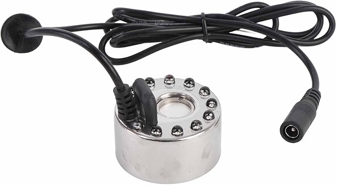 Mist Maker, LED Color Changing Fog Atomizer Humidifier, Mini Pond Fog Machine with 12 LED Lights, Indoor Water Fountain Mister Fogger for Pond, Rockery, Vase, Birdbath (US Plug) by Fockety