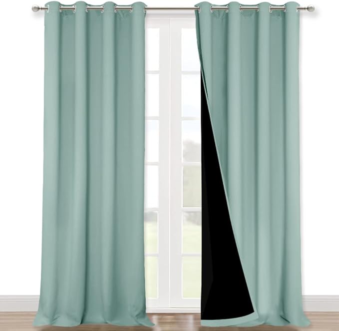 NICETOWN Aqua Blue 100% Blackout Curtains for Windows, Super Heavy-Duty Black Lined Total Darkness Drapes for Bedroom, Privacy Assured Window Treatment for Patio (2 PCs, 52 inches W x 108 inches L) by NICETOWN