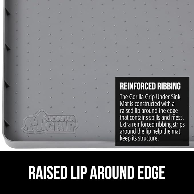GORILLA GRIP Waterproof Silicone Under Sink Mat with Raised Lip for Kitchen and Bathroom, Cabinet Shelf Liner Stay in Place Mats Dishwasher Safe Drawer Liner, Organizer Tray, 19 x 34 in, Gray - Image 5
