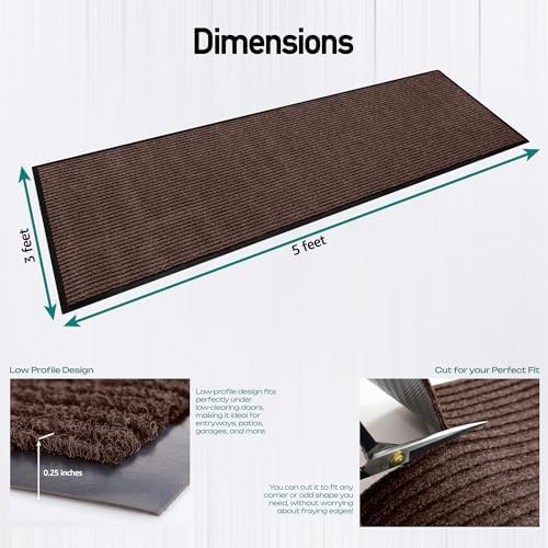 MaxMat® 4-Pack Extra Large Commercial Floor Mat, 3 x 5 Feet Heavy Duty, Waterproof, Low-Profile, Easy to Clean, Rubber Entry Mat (Brown, 3 x 5 Feet - 4 Pack) - Image 2