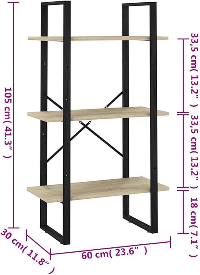 Industrial 4-Tier Storage Shelf 41.3" H Sonoma Oak Engineered Wood & Matte Black Metal Small Bookcase for Living Room Bedroom Office - Image 2